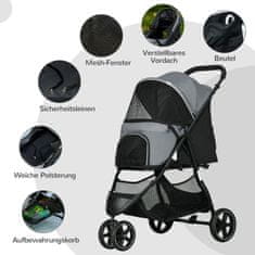 PAWHUT Pet Buggy Dežna Prevleka Varnostni Povodec Košara Za Shranjevanje Zložljivi Majhni Psi Oxford Grey 