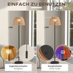 OUTSUNNY Solar Floor Lamp Outdoor Floor Lamp, Usb Polnilna Led Solarna Svetilka Za Notranje Prostore, Ip44 Vodoodporna Talna Svetilka, Zatemnitvena Topla Bela, Pull Verižno Stikalo, Bambus, Naravni Ton 