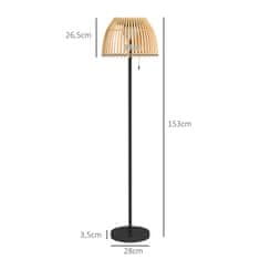 OUTSUNNY Solar Floor Lamp Outdoor Floor Lamp, Usb Polnilna Led Solarna Svetilka Za Notranje Prostore, Ip44 Vodoodporna Talna Svetilka, Zatemnitvena Topla Bela, Pull Verižno Stikalo, Bambus, Naravni Ton 