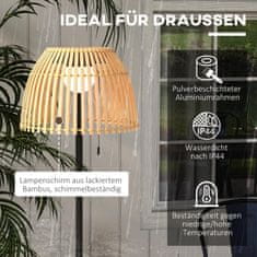 OUTSUNNY Solar Floor Lamp Outdoor Floor Lamp, Usb Polnilna Led Solarna Svetilka Za Notranje Prostore, Ip44 Vodoodporna Talna Svetilka, Zatemnitvena Topla Bela, Pull Verižno Stikalo, Bambus, Naravni Ton 