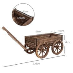 OUTSUNNY Flower Box V Dizajnu Lesenega Vozička, Voziček Za Rastline Z Ročajem, Drži Do 30 Kg, Za Vrt In Teraso, Zoglenel 