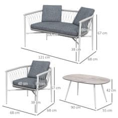 OUTSUNNY 4-Delna Vrtna Garnitura Iz Ratana, Sedežna Garnitura Z Gugalno Funkcijo, Vrtna Garnitura Z 1 Klubsko Mizico, 2 Fotelja, 1 Dvojno Sedežno Garnituro, Blazine, Jeklo, Siva 