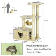 PAWHUT Praskalnik, 99 Cm Udobno Mačje Drevo Z Visečo Posteljo In Mačjo Jamo, 2 Ploščadi, Za Mačke, Pliš, Bež 
