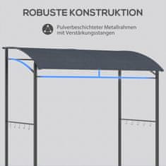 OUTSUNNY Bbq Gazebo Grill Nadstrešek Dežna Prevleka Uv Odporna Vodoodporna S Kavlji Jekleni Okvir Poliester Siva 215 X 150 X 174/220 Cm 