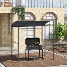 OUTSUNNY Bbq Gazebo Grill Nadstrešek Dežna Prevleka Uv Odporna Vodoodporna S Kavlji Jekleni Okvir Poliester Siva 215 X 150 X 174/220 Cm 