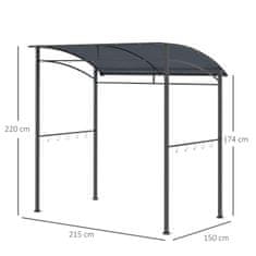 OUTSUNNY Bbq Gazebo Grill Nadstrešek Dežna Prevleka Uv Odporna Vodoodporna S Kavlji Jekleni Okvir Poliester Siva 215 X 150 X 174/220 Cm 