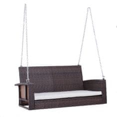 OUTSUNNY Viseča Klop 2-Sedežna Vrtna Gugalnica Iz Ratana S Sedežno Blazino Viseča Gugalnica Hollywood Swing Garden Bench Brown 127 X 57,5 X 60 Cm 