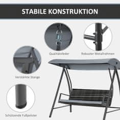 OUTSUNNY 3-Sedežna Gugalnica Hollywood S Strešno Vrtno Gugalnico Poliratan + Kovinsko Siva 198 X 124 X 179 Cm 