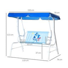 OUTSUNNY Vrtna Gugalnica Hollywood Swing Za Otroke, 2-Sedežna Z Nastavljivim Senčnikom, Kovinska, Modra, 110X74X113 Cm 