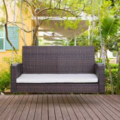 OUTSUNNY Viseča Klop 2-Sedežna Vrtna Gugalnica Iz Ratana S Sedežno Blazino Viseča Gugalnica Hollywood Swing Garden Bench Brown 127 X 57,5 X 60 Cm 