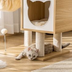 PAWHUT Beige Cat Tree Cat Cave Platforma Lesena Iverna Plošča Sisal 126 Cm Višina 