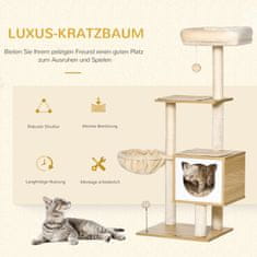 PAWHUT Beige Cat Tree Cat Cave Platforma Lesena Iverna Plošča Sisal 126 Cm Višina 