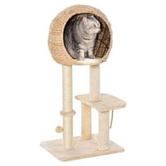 PAWHUT Cat Tree Praskalnik Pohištvo Za Mačje Mladiče Z Igračo Z Žogo Iz Mehkega Pliša Sisal, Bež Višina 100 Cm 