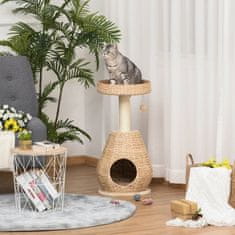 PAWHUT Cat Tree Praskalnik Pohištvo Za Mačje Mladiče Z Igračo Z Žogo Iz Mehkega Pliša Sisal, Rumena, Višina 82,5 Cm 