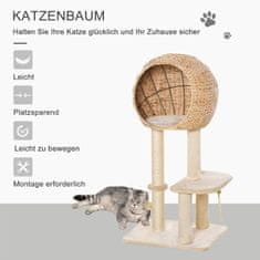 PAWHUT Cat Tree Praskalnik Pohištvo Za Mačje Mladiče Z Igračo Z Žogo Iz Mehkega Pliša Sisal, Bež Višina 100 Cm 