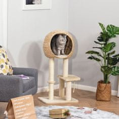 PAWHUT Cat Tree Praskalnik Pohištvo Za Mačje Mladiče Z Igračo Z Žogo Iz Mehkega Pliša Sisal, Bež Višina 100 Cm 