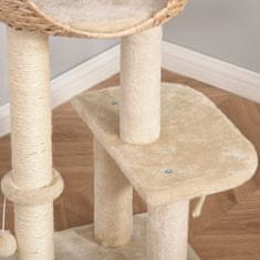 PAWHUT Cat Tree Praskalnik Pohištvo Za Mačje Mladiče Z Igračo Z Žogo Iz Mehkega Pliša Sisal, Bež Višina 100 Cm 