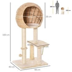 PAWHUT Cat Tree Praskalnik Pohištvo Za Mačje Mladiče Z Igračo Z Žogo Iz Mehkega Pliša Sisal, Bež Višina 100 Cm 