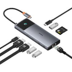 NEW Adapter Hub 10v1 Baseus 2x HDMI, USB-C, 3xUSB-A+RJ45+SD/TF, PD (siva)