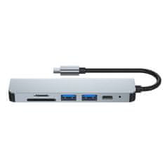 NEW Adaptersko vozlišče USB V4-HUB 6v1 USB-C Siva