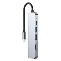 NEW Adaptersko vozlišče USB V4-HUB 6v1 USB-C Siva
