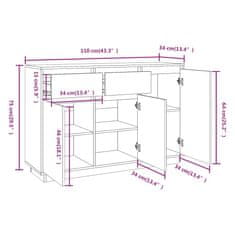 Vidaxl Komoda bela 110x34x75 cm trdna borovina