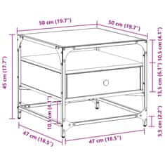 Vidaxl Klubska mizica s steklom sonoma hrast 50x50x45 cm jeklo