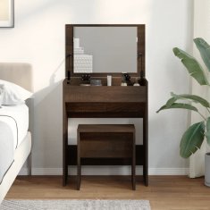 Vidaxl Toaletna mizica in stolček rjava hrast 60x40x113,5 cm