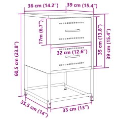 Vidaxl Nočna omarica 2 kosa antracit 36x39x60,5 cm jeklo