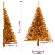 Vidaxl Umetna polovična novoletna jelka s stojalom zlata 120 cm PET