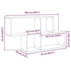 Vidaxl Stenska polica bela 100x20x53 cm inženirski les