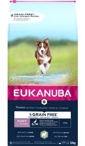 Eukanuba EUKANUBA Grain Free Puppy Small&amp;Medium Lamb - suha hrana za pse - 12kg