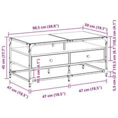 Vidaxl Klubska mizica s steklom dimljeni hrast 98,5x50x45 cm jeklo