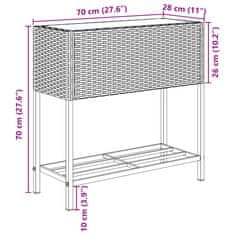 Vidaxl Vrtna korita s polico 2 kosa siva 70x28x70 cm poli ratan