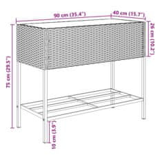 Vidaxl Vrtna korita s polico 2 kosa siva 90x40x75 cm poli ratan