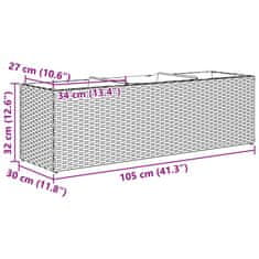 Vidaxl Vrtna korita s 3 lonci 2 kosa rjava 105x30x32 cm poli ratan