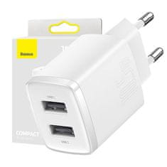 BASEUS Baseus Compact Quick Charger, 2x USB, 10,5 W (bela)