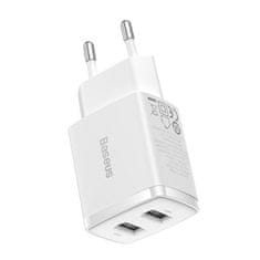 BASEUS Baseus Compact Quick Charger, 2x USB, 10,5 W (bela)