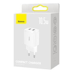 BASEUS Baseus Compact Quick Charger, 2x USB, 10,5 W (bela)