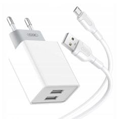 XO Stenski polnilec XO L65EU 12W 2xUSB s kablom Micro Usb (bel)