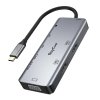 Vozlišče 9v1 RayCue USB-C na 2x USB-A 3.0 5Gb/s + 2x SD/TF 3.0 + 2x HDMI 4K30Hz + VGA 1080p + jack 3,5 mm + PD 3.0 100W (siva)