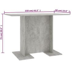 Vidaxl Jedilna miza betonsko siva 110x60x75 cm inženirski les