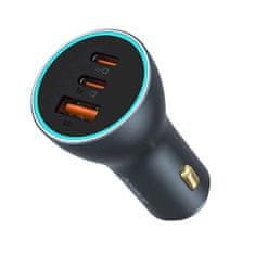 BASEUS avtopolnilec, 2xUSB-C, 1xUSB, 65W, siv