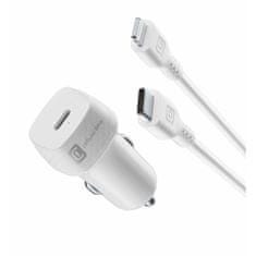 CellularLine  avto polnilec, USB-C + kabel MFI, 20W, bel