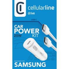 CellularLine USB-C avto polnilec+USB-C kabel, 25W bel