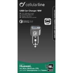 CellularLine avto polnilec, QC 3.0 črn