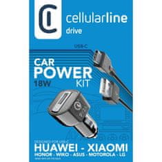 CellularLine avto polnilec+USB-C kabel,QC 3.0 črn