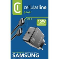 CellularLine hišni polnilec USB-C 15W + kabel C-C, Samsung, črn