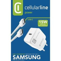 CellularLine hišni polnilec USB-C 15W + kabel C-C, Samsung, bel