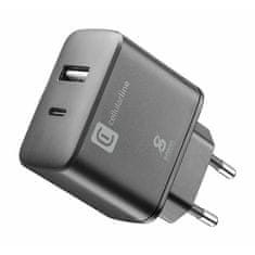 CellularLine hišni polnilec Dual 25W PD, Samsung, USB-A + USB-C, črn